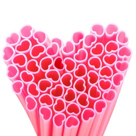 Prurex 300pcs Heart Shaped Pink Straws, Individually Wrapped Disposable Drinking Straws for Galentine's Brunches,Cocktail, Birthday Parties, Pastel Weddings & Bridal Shower Decorations (8mm Bulk)