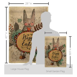 Angeleno Heritage Very Happy Easter Garden Burlap House Flag-Kit Springtime Bunny Egg Christian Season Holiday Decoration Banner Small Yard Gift Double-Sided, Made in USA