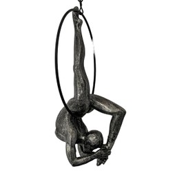 Haute Collage Antique Silver Female Gymnast Acrobat on a Ring - Vintage Style Down Figure