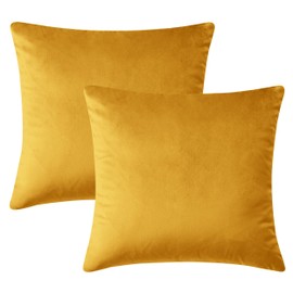 Hafaa Cushion Covers 45 x 45 cm (Pack of 2) - Square Throw Pillow Cases Decorative Plain Sofa Velvet Cushion Cover for Bedroom Living Room (Ochre, 18 x 18 Inch)