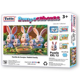Totte Rompecabezas 12 Piezas XXL | Piezas Extra Grandes, Gruesas y Durables | Diseñado para Uso Infantil (Familia DE Conejos)