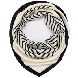 NaSoPerfect 35" Silk Like Scarf Women's Large Satin Square Sunscreen Hair Scarves Wraps Stripe Headscarf for Sleeping Black and Beige