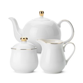 BTaT- 3 Piece Tea Set, Creamer and Sugar and Teapot Set, White Cream and Sugar Bowl and Creamer Set White Teapot Porcelain Teapot, Milk and Sugar Serving Set, Christmas Gifts