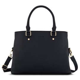 Handbag Women Black - Expatrié "Julie" Womens Satchel Bag made from Vegan Leather - Small PU Leather Shoulder Tote Purse Bag with top Handle - Fashionable Saffiano Look Bag with many Compartments