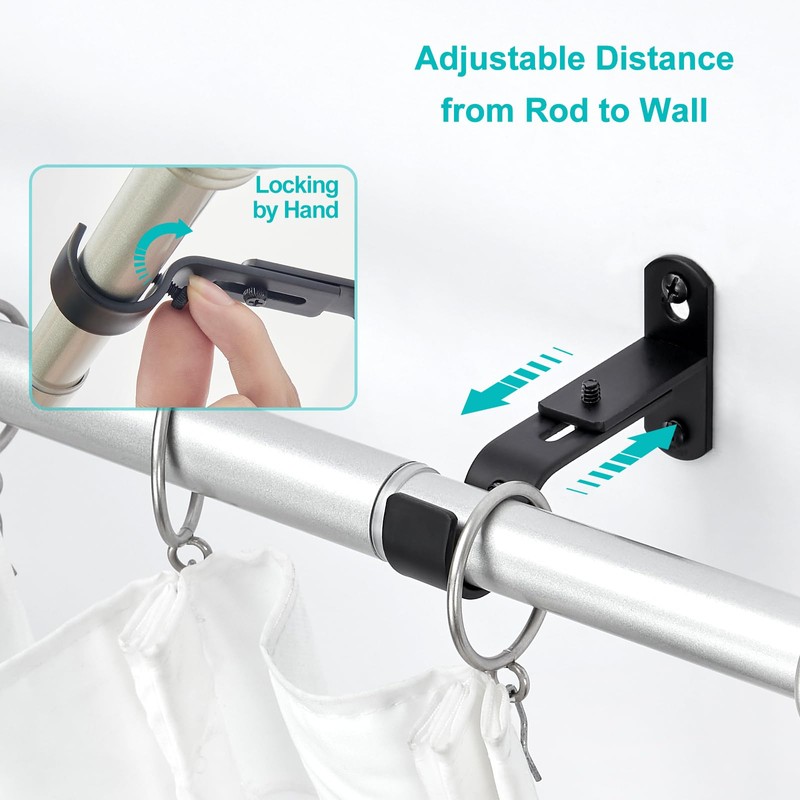 AMZSEVEN Adjustable Curtain Rod Brackets, Metal Window Drapery Rod Hanger