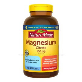 Nature Made Citrato de Magnesio 250 mg  Apoya Funcin Muscular, Nerviosa y Cardaca, Alta Absorcin, Sin Gluten ni Sabores Artificiales, 180 Cpsulas...  