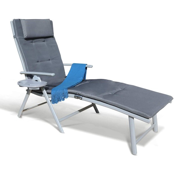 GOLDSUN Aluminum Outdoor Folding Reclining Lounge Chair (Grey with Grey, Single)