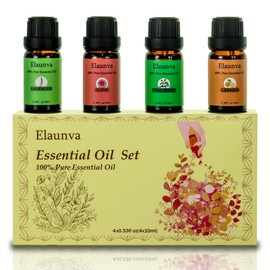 Elaunva Essential Oils Set,100% Pure Natural,4 Scents(Lavender/Clove/Tea Tree/Lemon),10ml Each,for Aromatherapy and Home Fragrance,Aroma Therapy Oil,Gift for Friends/Family (0.33Fl Oz*4, Mix Set)
