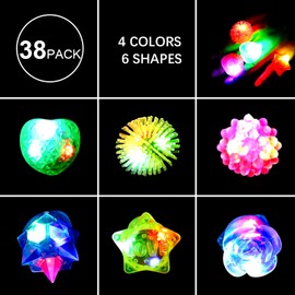 WELLVO 38 Pack Light Up Rings Party Favors for Kids 4-8 8-12, Goodie Bags Easter Basket Stuffers, Treasure Box Toys for Classroom Prizes, Birthday Glow in The Dark Party Supplies Favors for Kids