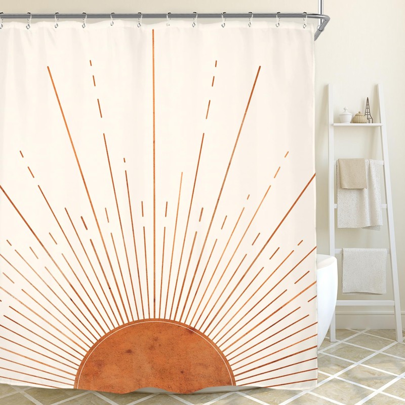 Miyotaa Rust Sun Abstract Shower Curtain Set 60Wx71H Inches Minimalist