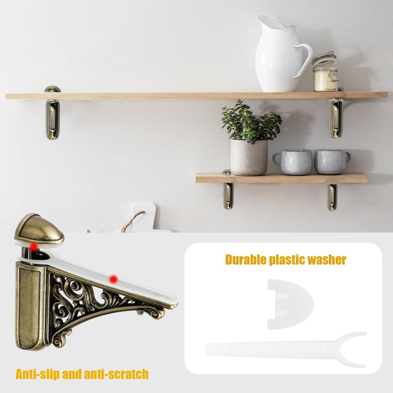 Chinflly Adjustable Glass Floating Shelf Brackets,2 PCS Antique Glass Shelf