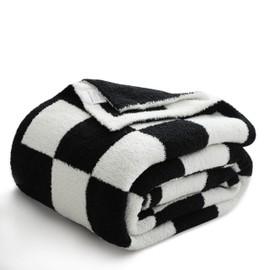 LLanCL Fashion Checkerboard Throw Blankets, Soft Cozy All Seasons Gingham Blanket for Bed and Sofa Elegant Checkered Plaid Home Decor(Throw Size 51"x63", Black)