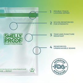 Smelly Proof Reusable Food Storage Bags, 15-Pack, Clear FLAT, 8.5x10