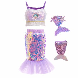 Iceluxiiis 4pcs Girls Mermaid Tail Princess Dress Up for Girls 3-11 Toys and Accessories, Toddler Halloween Colorful