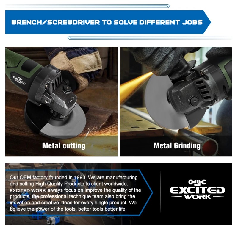 Excited Work 20V Cordless Angle Grinder, 7500RPM Brushless Motorwith 2PCS