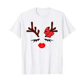 Reindeer Face Shirt Antlers Lips Eyelashes Christmas Costume