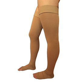 Runee Thigh High Open Toe Compression Stockings, Best for Varicose Vein, DVT (Beige, S/M)