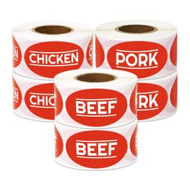 1800 Labels - Beef Chicken Pork Meat Sticker Bundle for Meat Markets, Supermarkets, Food Labeling or Butchers (1.75 x 1 inch, Red - 6 Rolls)