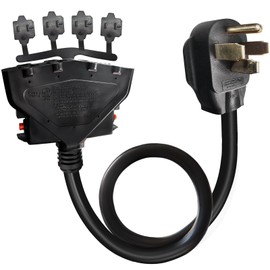 NEMA 3ft 14-50P to 4X5-20R/5-15R Generator to RV Adapter Cord, 4 Prong 50 Amp to 110V Household Outlet Female with Circuit Breaker