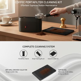 Diydeg Electric Portafilter Cleaning Machine, Portafilter Cleaner, Coffee Cleaning Box Spill Proof Hard Clean Brush Tool for Home or Commercial Coffee Bar