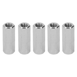 Pack of 5 Long Rod Nuts M10 x 1.5 Internal Thread 17 mm OD 50 mm Length Hexagonal Long Nuts Threaded Sleeves 304 Stainless Steel Silver Connection Nuts Set for Replacement Maintenance