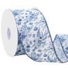 woric Blue Floral Wired Ribbon 2.5 Inch x 15 Yards