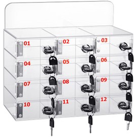 Threan 12 Slot Cell Phone Storage Box, Acrylic Clear Cell Phone Storage Cabinet Wall Mounted with Door, Locks and Keys for Office School Factory