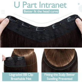 TESS Clip In Hair Extension,Hair Extensions Real Human Hair One Peice U-Shaped Straight Hairpieces for Women/Ladies/Girls(#2 Dark Brown,20Inch)