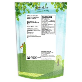 Food to Live Organic Rolled KAMUT Khorasan Wheat Flakes, 2 Pounds – Non-GMO, Made from Whole Wheat Berries, Kosher, Bulk, Great for Cereal, Granola, Muffins and Milling into Flour for Baking, Product of the USA.