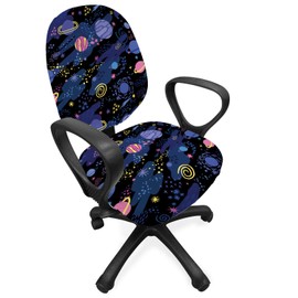 Ambesonne Galaxy Office Chair Slipcover, Outer Space Planets Cosmic Journey Milky Way Zodiac Moon Doodle, Protective Stretch Decorative Fabric Cover, Standard Size, Blue Pink