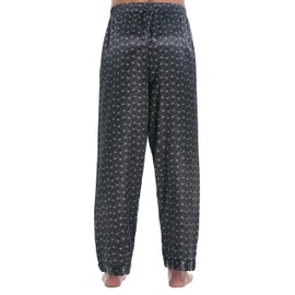 Lavenderi Mens Satin Pajama Pants, Long Pj Bottoms (Small, Grey Print)