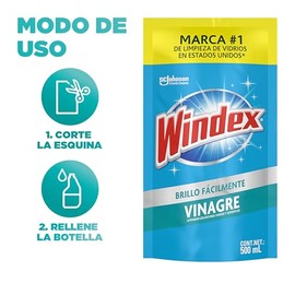 Windex Brillo Fácilmente Vinagre, Limpiador Líquido para Superficies de Vidrios, Brillo Espetacular y Gentil 500 ml