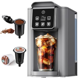 KIDISLE Hot & Iced Coffee Maker with Bold Setting, Single Serve Coffee Maker for K Cup and Grounds, 6-14 Oz Brew Sizes, 50 Oz Removable Water Tank, One Cup Coffee Machine with Reusable Filter, Grey