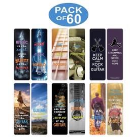 Creanoso Motivational Cards Guitar Bookmark Gift (60-Pack) – Six Assorted Quality Bookmarks Bulk Set – Premium Musician Gift Set – Music Party Supply