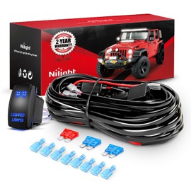 Nilight 16AWG LED POD Lights Wiring Harness Kit 12V On Off 5Pin Rocker Switch Laser Waterproof Toggle Switch Power Relay Blade Fuse for Cars Jeep Boat ATV Trucks - 4 Leads, Bule LED