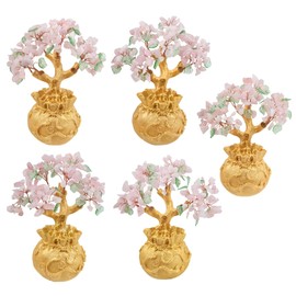 Nupuyai Rose Quartz Crystal Money Tree with Money Bag Base for Wealth Luck, Healing Stone Feng Shui Tree Bonsai Tree Decoration for Home Office