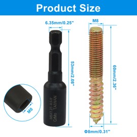 Jiozermi 20 Pcs M8 x 60mm Hanger Bolts, Double Head Screws Self Drilling Wood Dowel Screws with Hanger Bolt Driver, Carbon Steel Fasteners for Stairs, Furniture, and DIY Projects