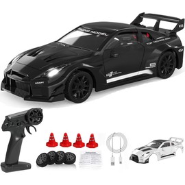 KAIMIO 1:43 Scale Mini RC Drift Car Gyro Full Scale RTR 2.4 Ghz Remote Control rgb with White Color Car Cover (8504-Black)