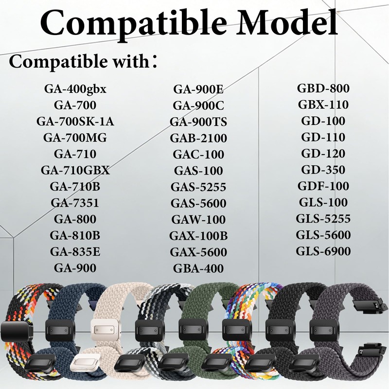 SUGARJAR Stretch Braided Nylon Bands for Casio GA2100 GA100 GA110