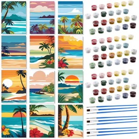 Humyoun 12 Pack Paint by Numbers Kit for Adults Beginners, DIY Acrylic Paint by Number Kits On Canvas Without Frame, Summer Adult Paint by Number for Home Wall Decor 9x12 inch(Hawaiian Style)