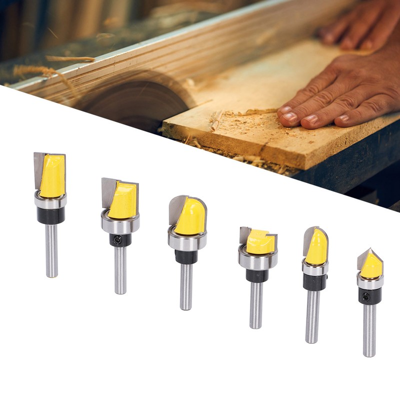 6Pcs Flush Trim Bit 6mm Shank Pattern Router with Bearing