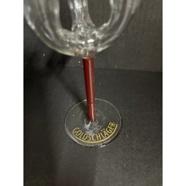 Goldschlager Triple Flute Long Red Stem Shot Cordial Glass Swiss Vintage NEW