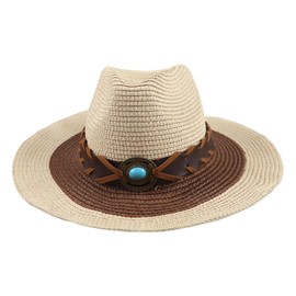 FakeFace Men's Women's Cowboy Hat Western Hat Panama Hat Sun Hat Beach Hat Fashion Hat Sun Protection Cowgirl Cowboy Hat Western Leather Strap for Adults, Beige-a