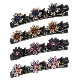 QIUTIMIY Set of 4 Rhinestone Flower Hair Clips with Sparkling Crystal Stones, Colourful Sparkling Braided Hair Pins, Flower
