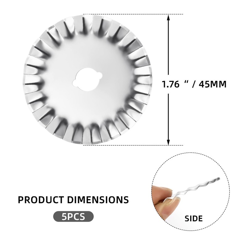 5 Pack 45mm Pinking Rotary Cutter Blades, Wavy Edge Replacement