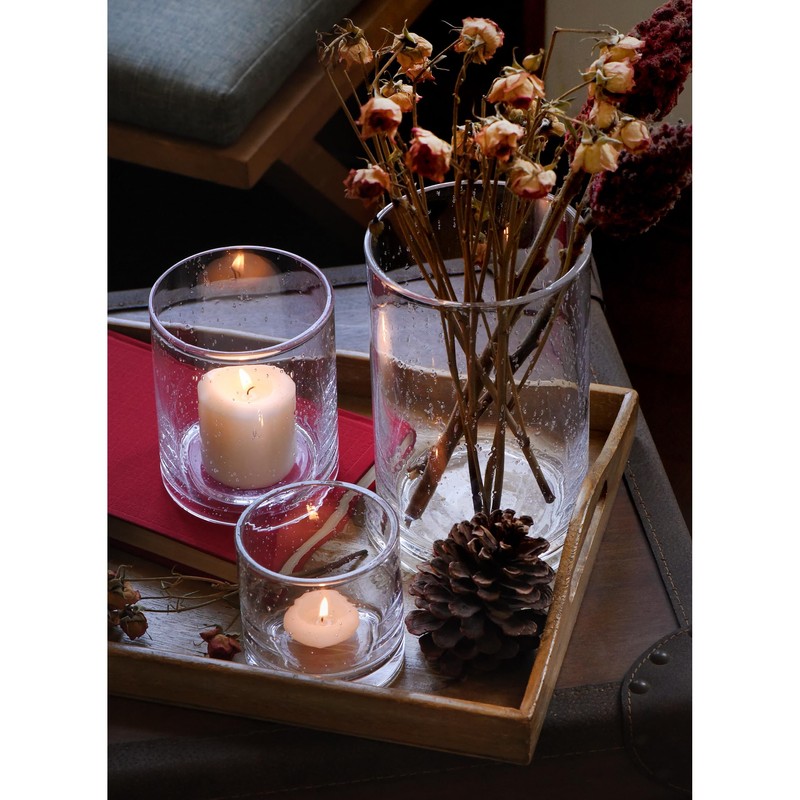 ARIAMOTION Hurricane Glass Candle Holders Set, Pillar Votive,Clear Seeded Bubbles
