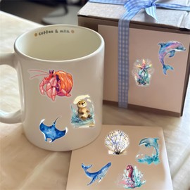 50PCS Marine Animal Stickers PET Transparent Stickers Starfish,Jellyfish,Sea Turtles,Seahorses,Whales Decals Waterproof Decorative Ocean Decals for Scrapbook DIY Crafts Planner Water Bottles Laptops
