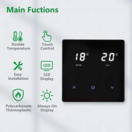 Wengart Heating Thermostat WG828, Touch Button AC230V 10A for Water Underfloor Heating, Linkable Gas Boiler, Only Suitable for 86 x 86 mm Installation Box, Black