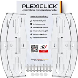 PLEXICLICK® Number Plate Holder, Frame less Transparent | Frameless Universal Number Plate Holder | Number Plate Holder Invisible Transparent | DE Number Plate