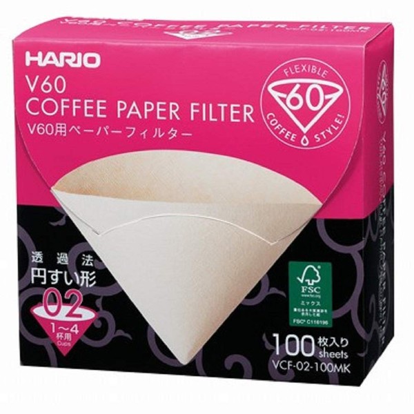 Hario V60 Paper Coffee Filters, Size 02, Natural, 100ct Boxed